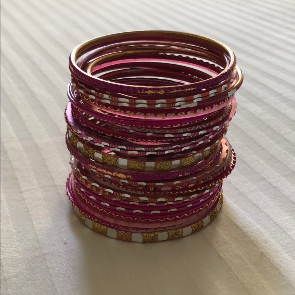 Indian Gold & Pink Sparkle Bangle Set...